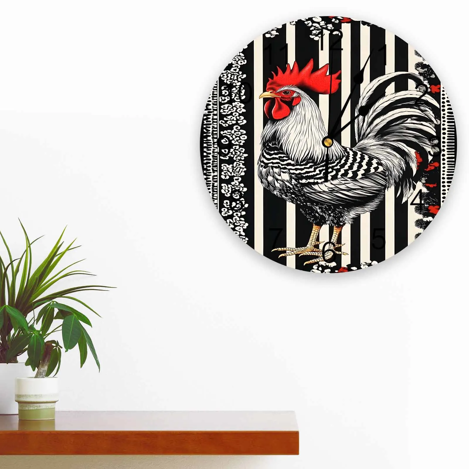 

Bedroom Wall Clocks Vintage Farm Rooster Lines Living Room Clocks Ornaments Baby Room Study Mute Wall Clocks