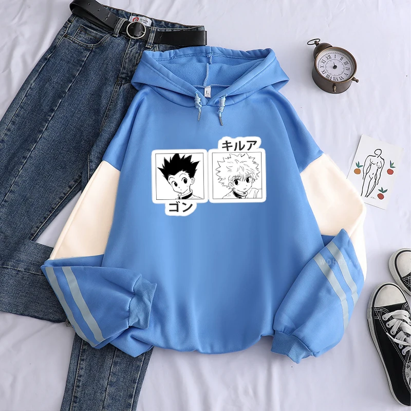 Japanese Anime Hunter X Hunter Patchwork Sweatshirts Men Women Funny Cartoon Killua Zoldyck GON·FREECSS Winter Oversized Hoodies