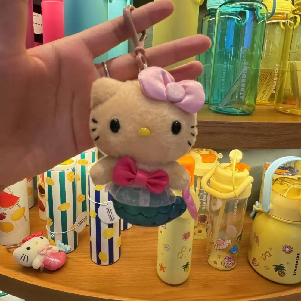 Sanrio American Version of The Black Skin Mermaid Hello Kitty Doll Hanging Keychain Kitty Cat Bag Accessories Cute Stuffed Toy