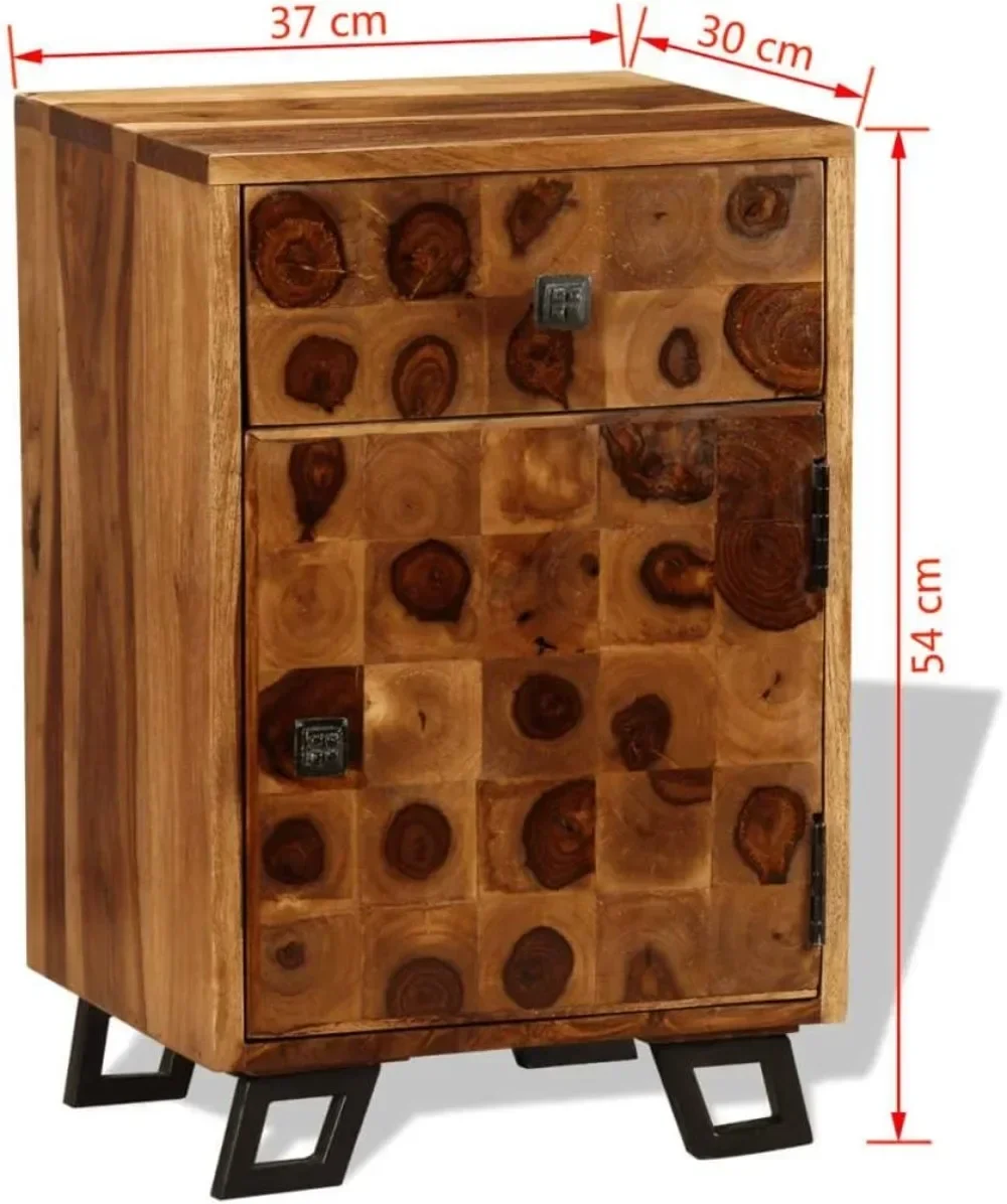 Wood Nightstand Sturdy Iron Legs Storage Drawer Bedside Cabinet Home Bedroom Side Telephone Stand End Table