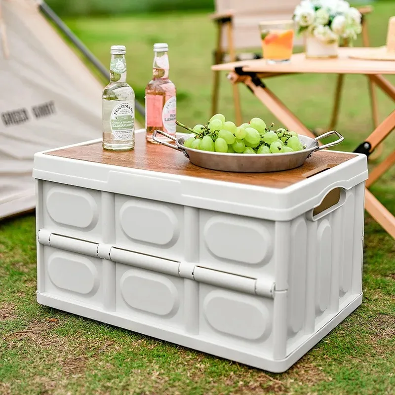 35L Outdoor Storage Box With Wooden Cover Thickened Storage Box Car Storage Box Camping Storage And Sorting Box