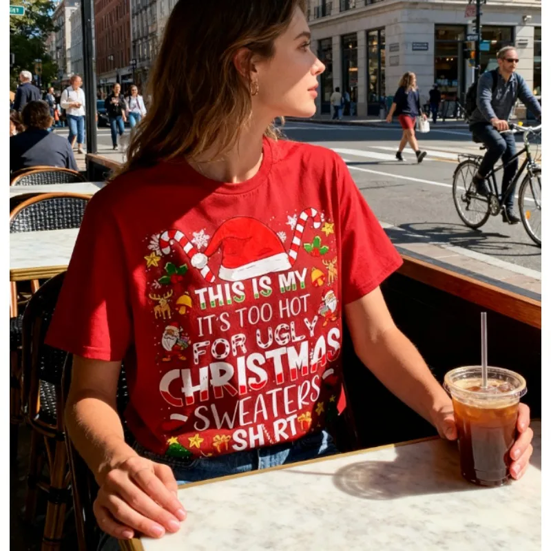 นี่คือเสื้อยืดวันหยุดลาย It's Too Hot for Ugly Christmas Sweaters ของฉัน