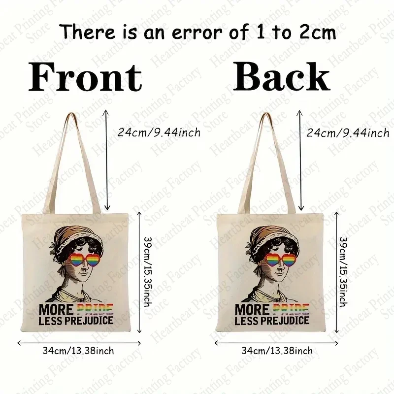 More Pride Less Prejudice Pattern Tote Bag Casual Canvas Shoulder Bag Rainbow Letter Shopping Bag 2024 Fashion Trend Bags