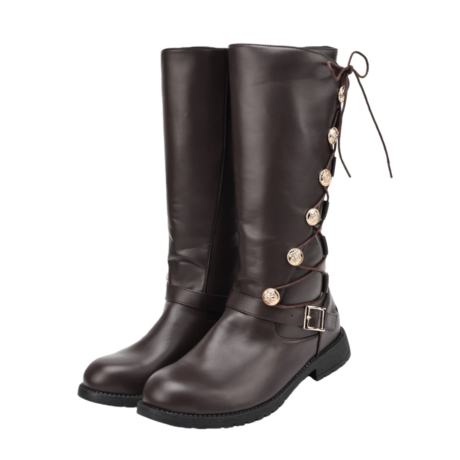 

Medieval Steampunk Retro Men Zipper PU Leather Viking Pirate Boots Retro Botton Knight Hunter Carnival Party Cosplay Shoes