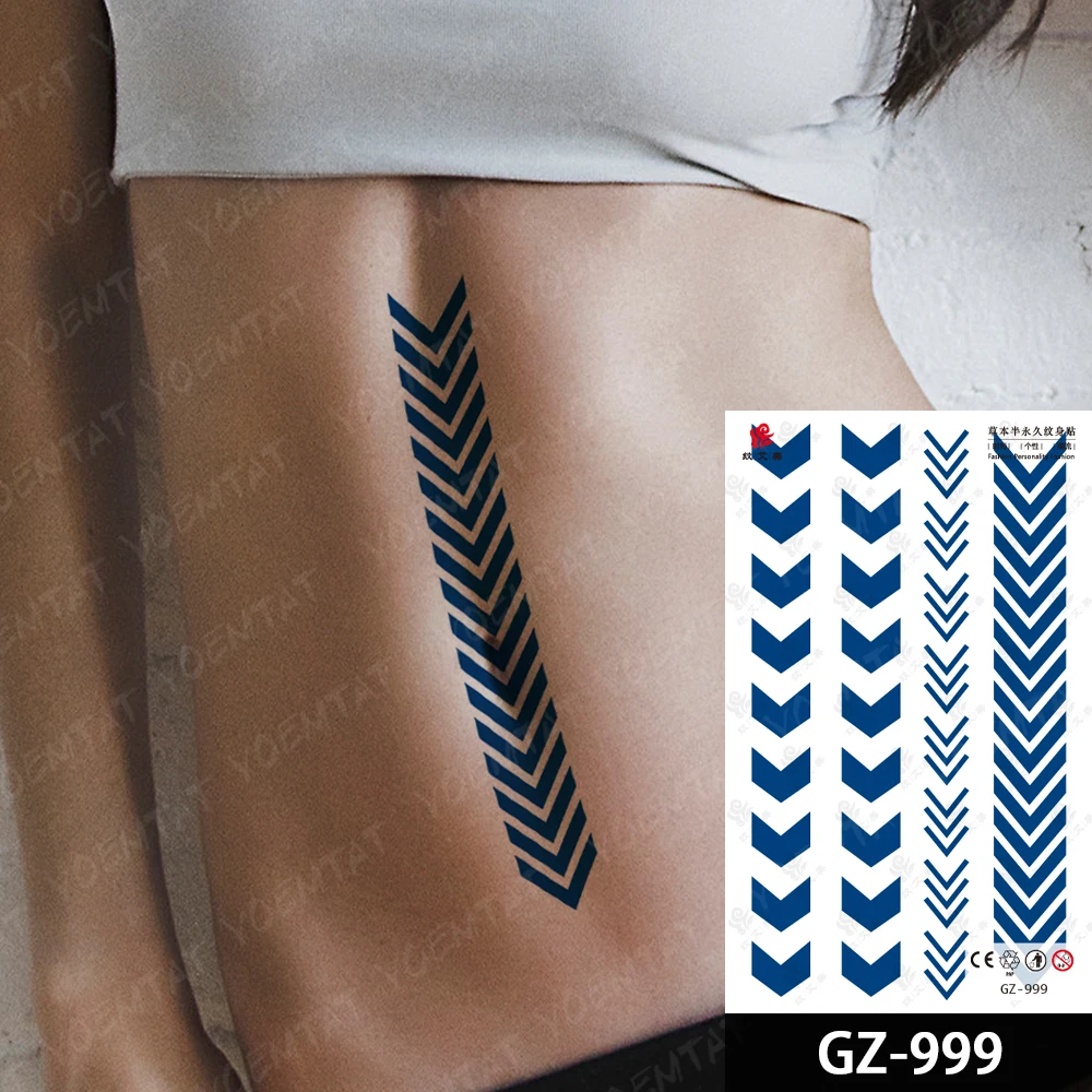 Juice Ink Lasting Waterproof Temporary Tattoo Sticker Square Lines Simple Geometric Body Art Fake Tatoo Men Women Arm Waist Leg