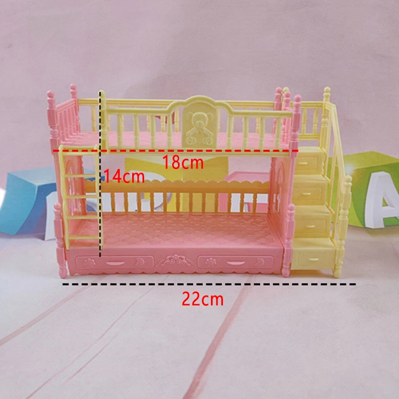Letto a castello di simulazione della camera da letto della casa delle bambole per set da gioco per bambole da 9-11 pollici, colore casuale