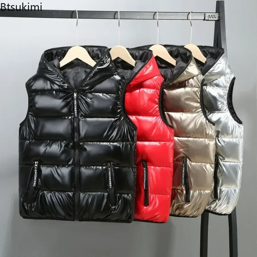 

New Men's Down Cotton Vest Coats Fashion Glossy Waterproof Warm Waistcoat Couple Outdoor Windbreak Parkas Vests Male Big Size6XL