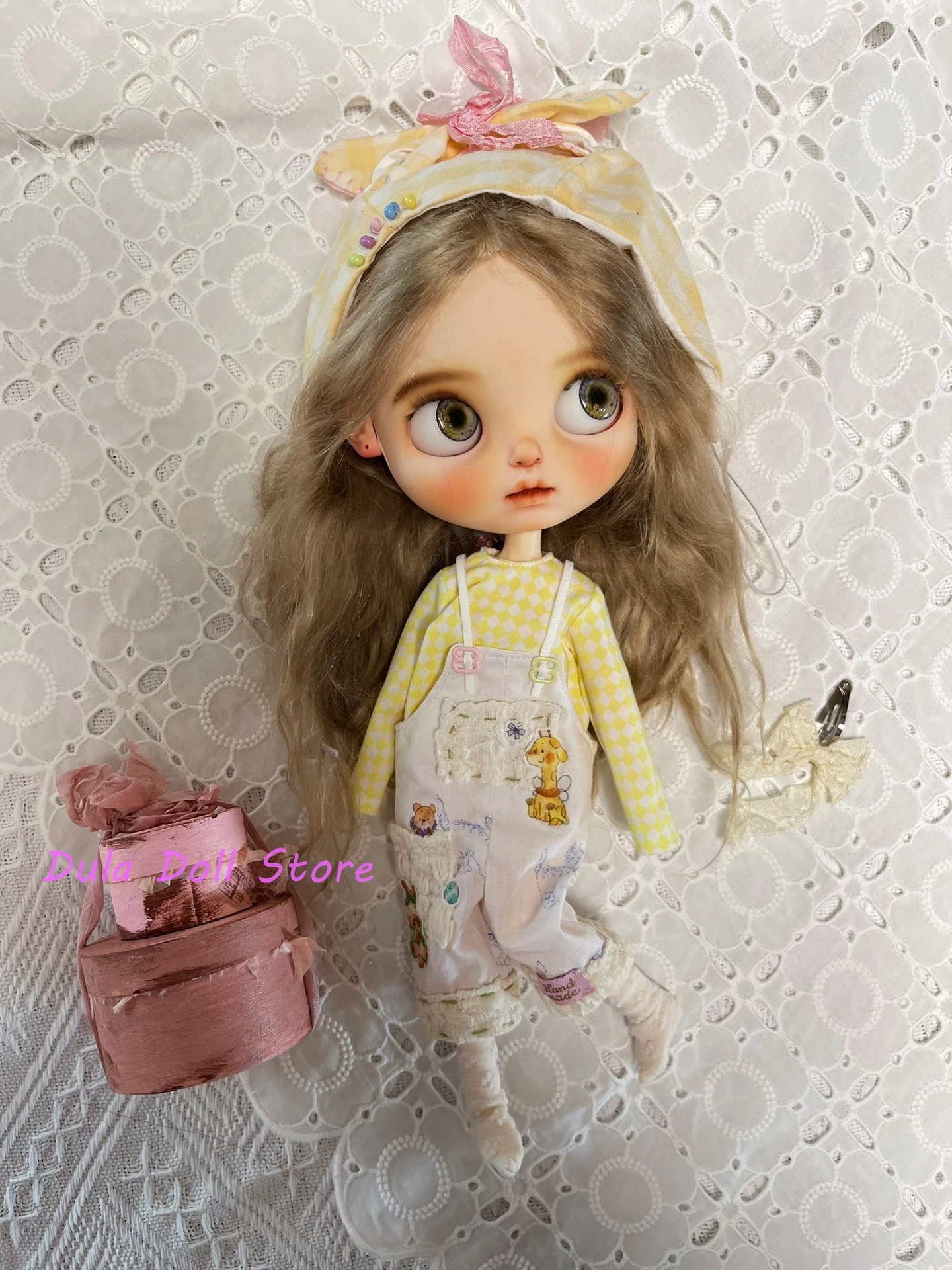 Dula Doll Clothes Dress  Vintage bib pants style Blythe ob24 ob22 Diandian Azone Licca ICY JerryB 1/6 Bjd Doll