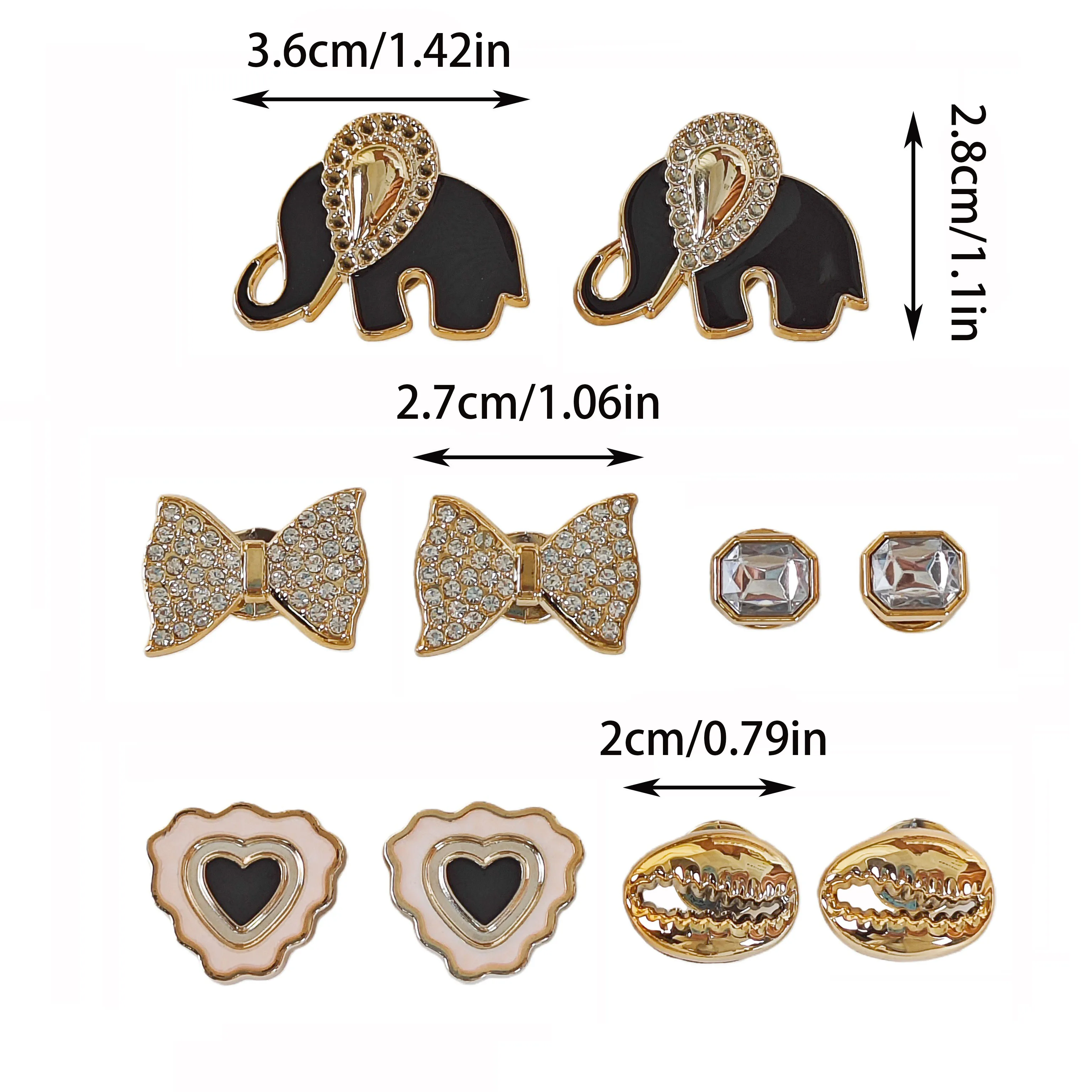 10Pcs Shoe Decoration DIY Charms Shiny Elephant, Bow, Heart, Conch Fashion Decorative Buckles Non-Metal Lightweight Material Suitable for Eva Beach Shoes, Sandals, Removable Shoe Decoration, Girls' Accessories Holiday Gift