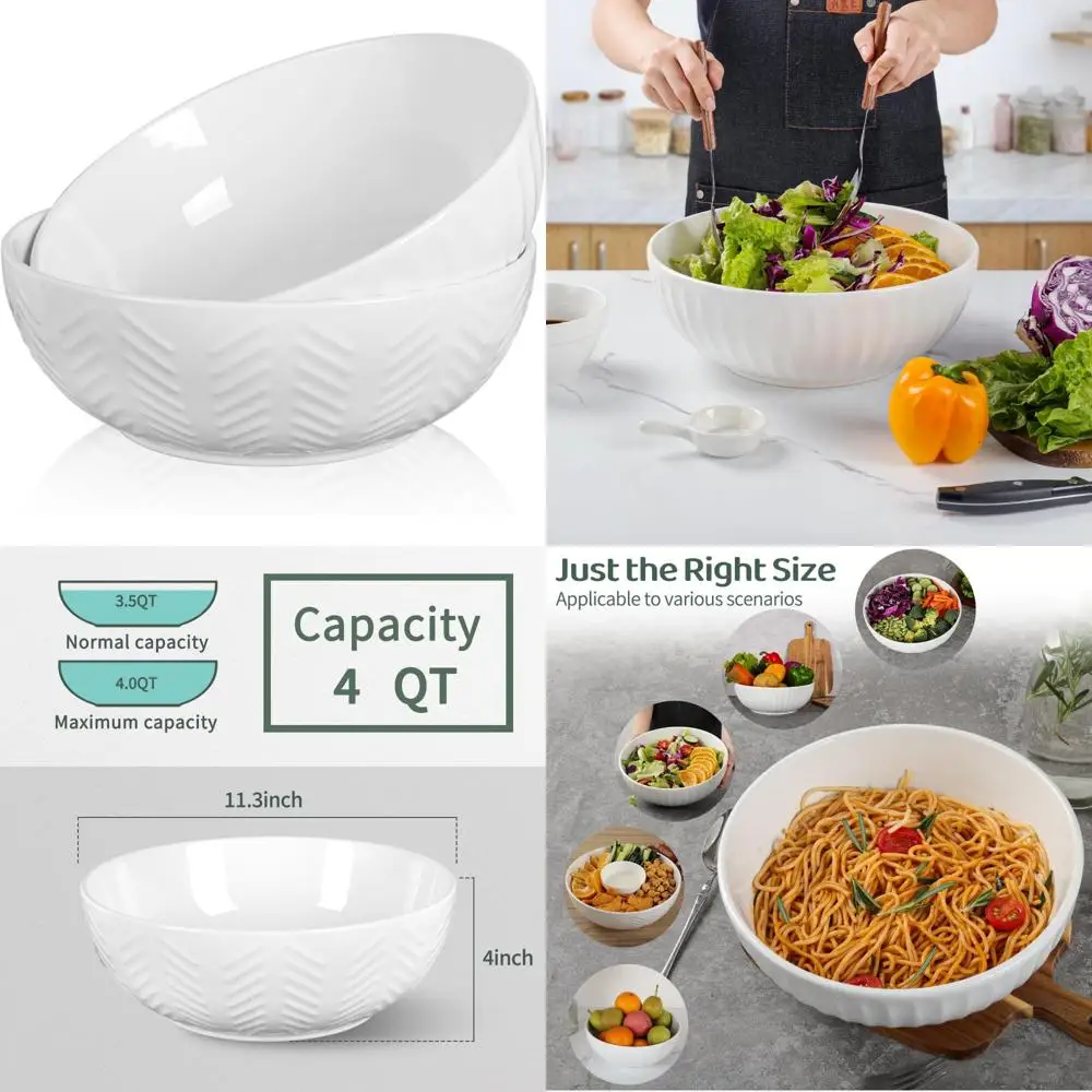 

serving bowls, 130 oz(11") extra large salad bowls set of 2, porcelain white mixing bowls for salad, soup, pasta and dinner, la