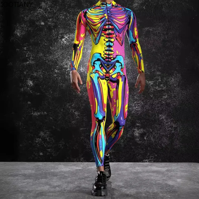 

25COSНовый комбинезон со скелетом на Хэллоуин, 3d цифровая печать, нерегулярные линии, боди для косплея для взрослых, карнавальная вечеринка, унисекс, велоспорт Ca