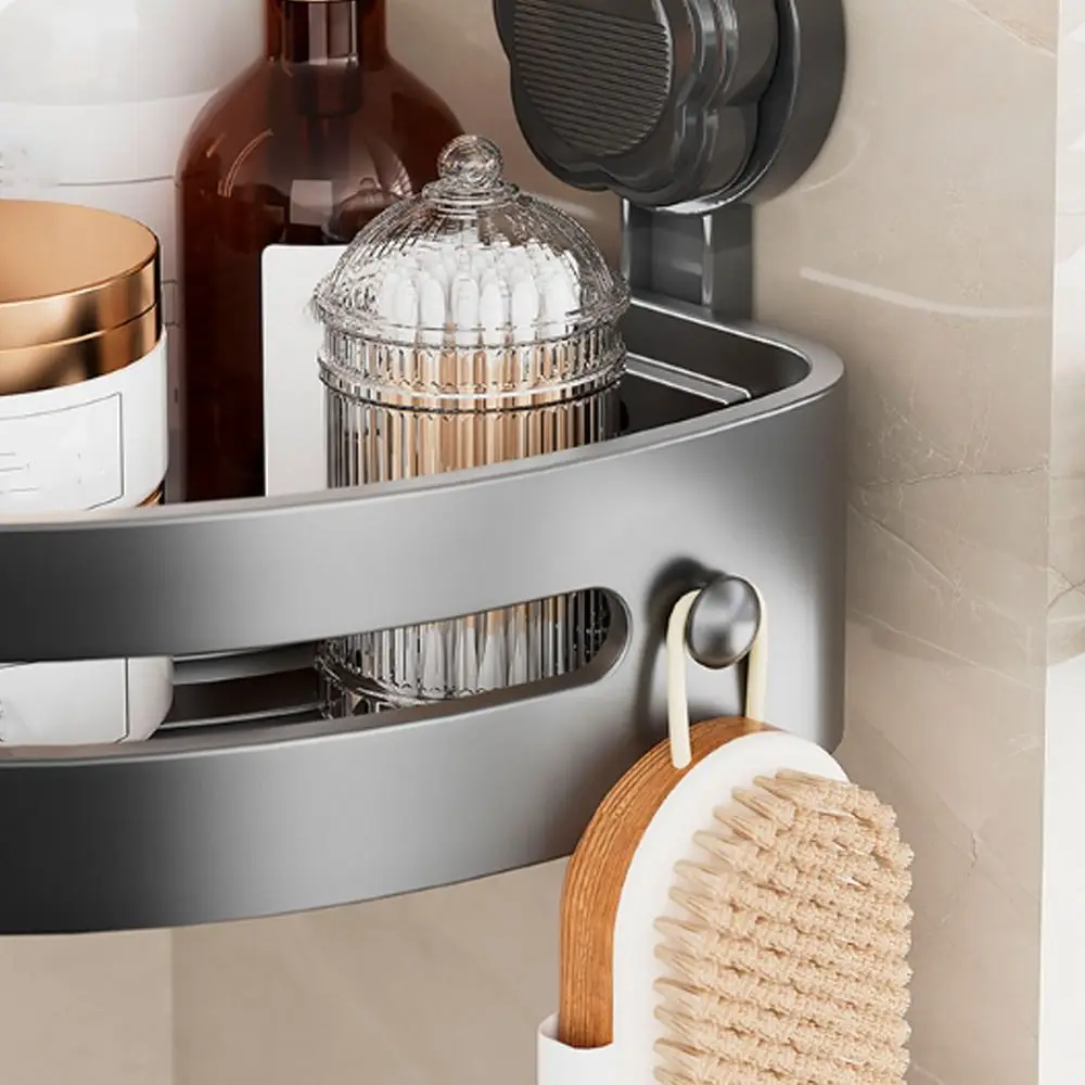 Suction Cup Bathroom Shelf Three-story Wall Mounted Storage Organizer No Drill Strong Load-bearing Wall Corner Shelf