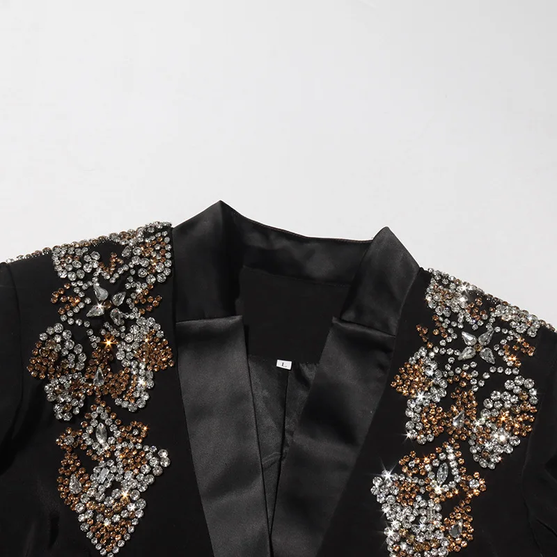 HKSH 가을 새로운 여성 블레이저 v 넥 포켓 헤비 크래프트 스터드 다채로운 다이아몬드 슬림 맞는 럭셔리 우아한 조수 세련된 코트 HK11094