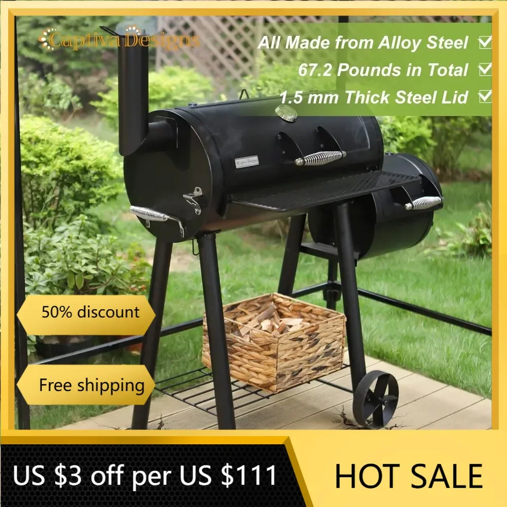 Charcoal Grill with Offset Smoker, All Metal Steel Made Outdoor Smoker, 512 sq.in Cooking Area, Best Combo,BBQ Grills