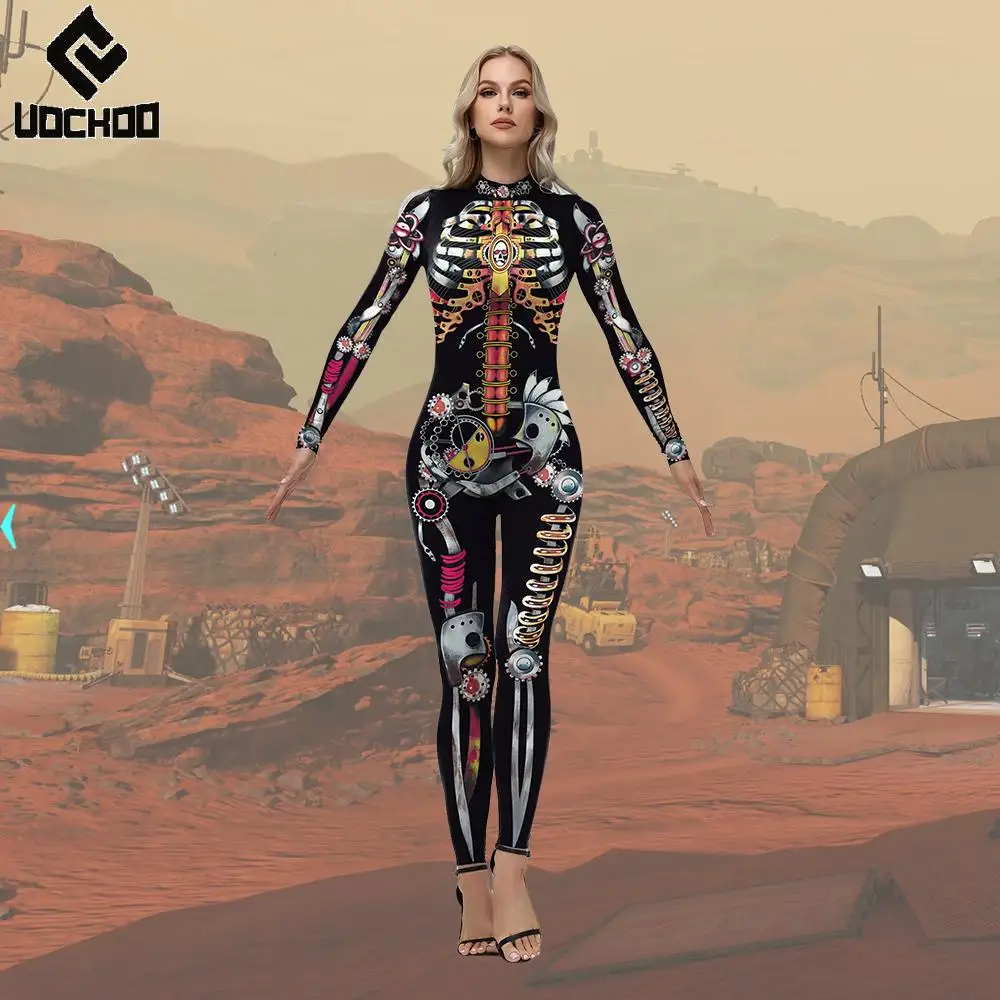 

Punk Skeleton Jumpsuit Festival Bodysuit for Women 3D Printed Machine Zentai Desert Party Cosplay Costume Carnival Jumpsuit