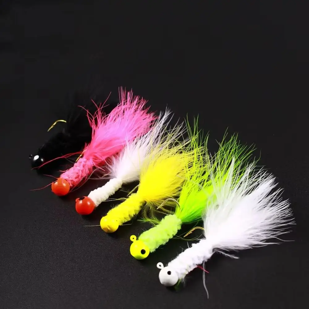 

5Pcs Handmade Lure Feather Hook Crappie Marabou Colorful Metal Jig Head Hook High quality 0.9g 1.7g 3.5g Feather Lead Hook
