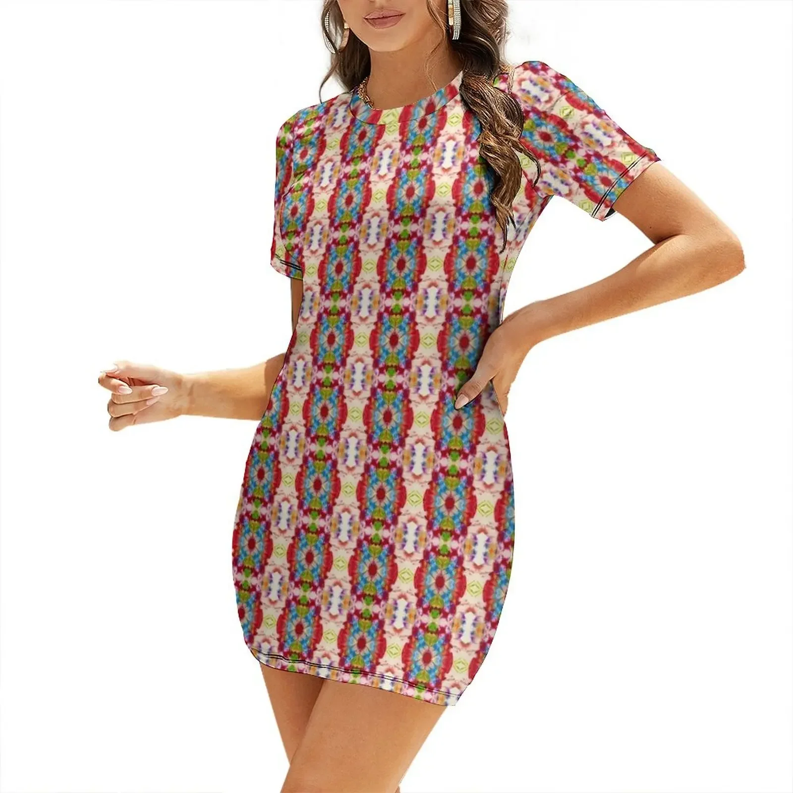 

Kelly CA14 colourful abstract floral pattern Short-Sleeved Dress Female clothing Elegant gown Dress