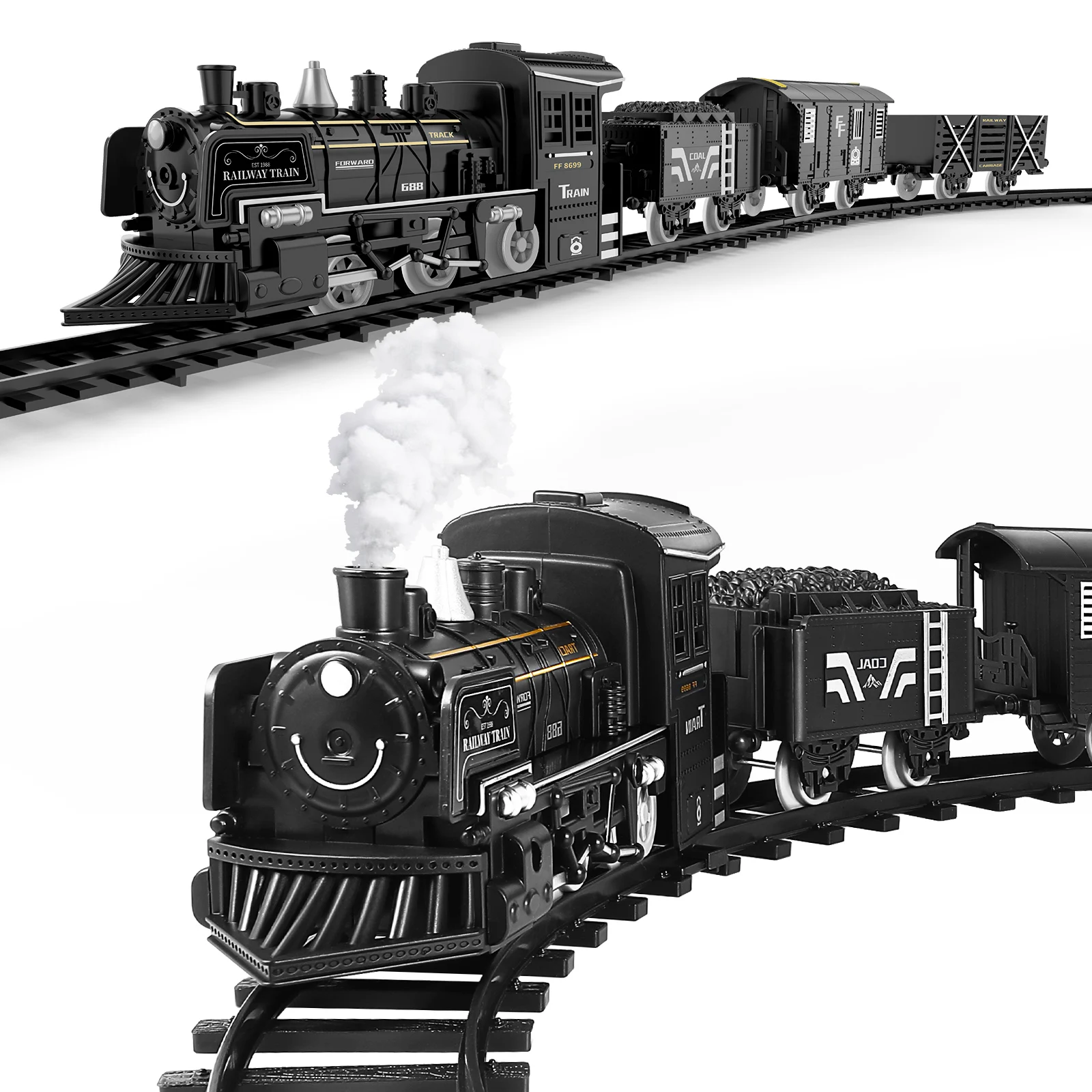 Toyvian Railway Funny Freight Train Water Steam Locomotive Playset with Smoke Simulation Model Electric Tracks Toys Kids Gift