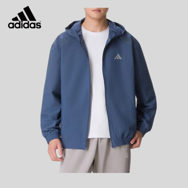 Adidas Men's Hooded Clothes Outdoor Sports Thermal Windbreaker Cardigan Running KS9290