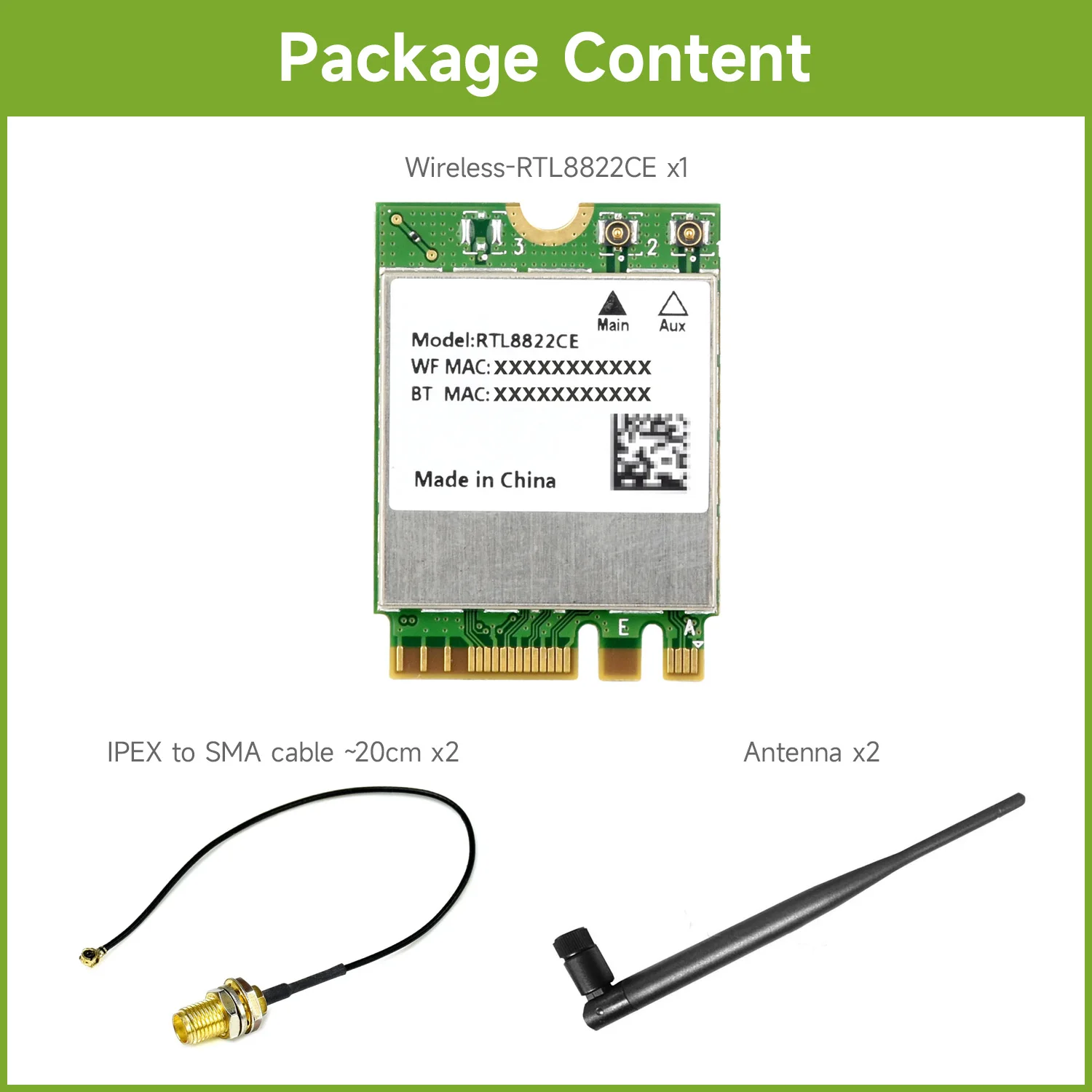 Waveshare RTL8822CE Wireless NIC, 2.4G/5GHz Dual-Band WiFi 5, Bluetooth 5.0, High Speed And Low Latency, RTL8822CE-CG core