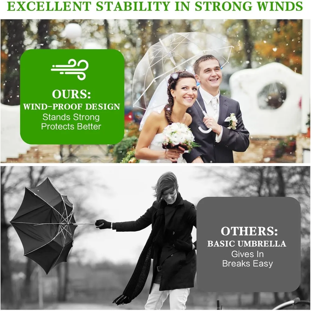 Ombrelli da matrimonio trasparenti sfusi con manici per bastoncini, bomboniere per ospiti, biglietti di ringraziamento e corda: ideali per matrimoni e regali all'aperto