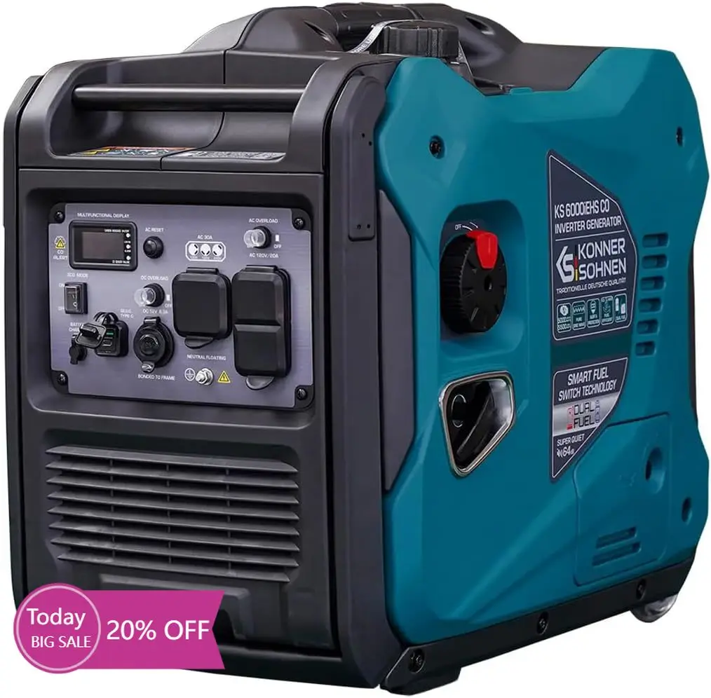 

BestsellerDual Fuel Inverter Generator - 5500W, 120/240V, Portable and Lightweight, Super Quiet with CO Sensor and Fuel-Efficien