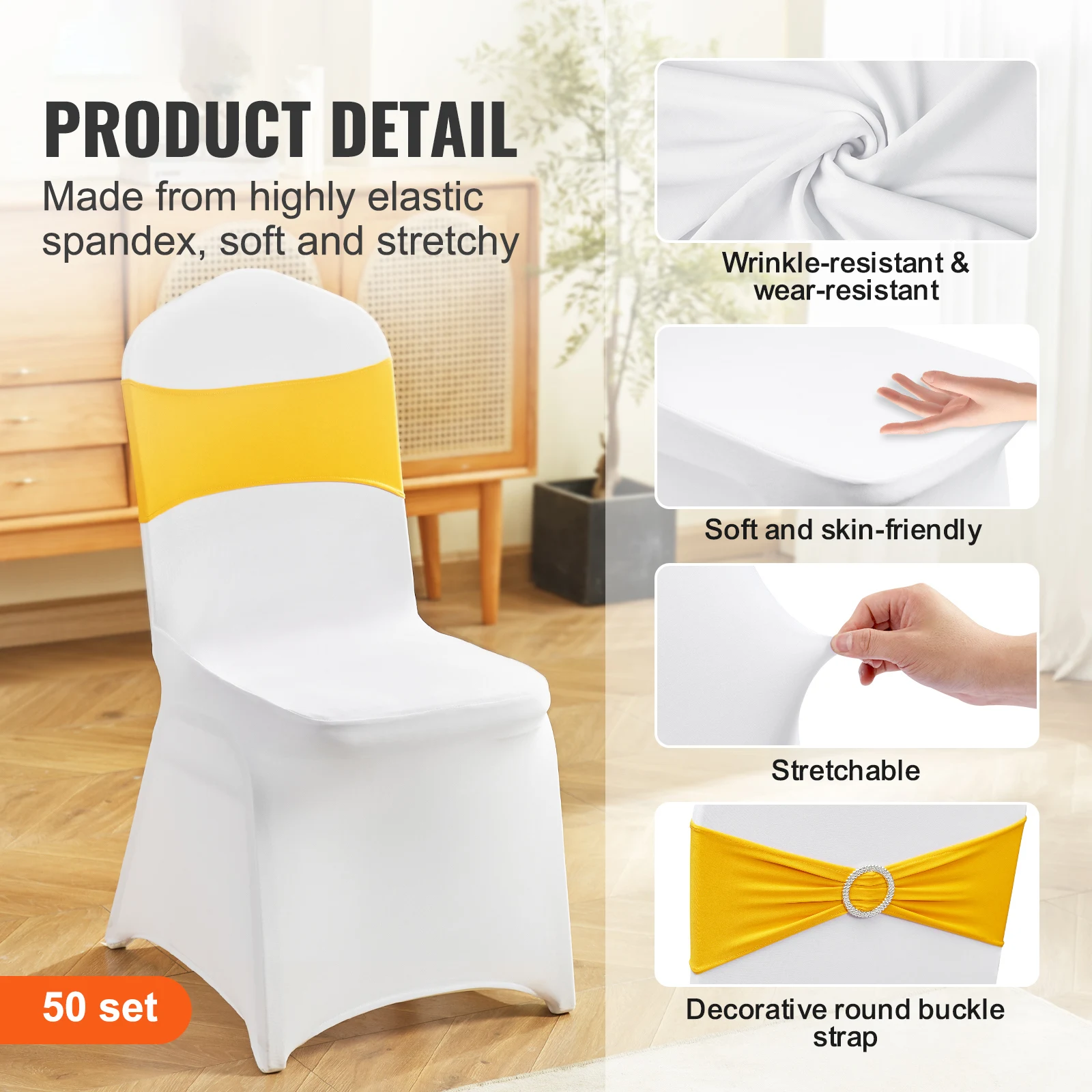 SucceBuy 30/50/100 set Stretch Spandex Folding Chair Covers  Fitted Chair Cover with Chair Sashes Removable Washable Slipcovers