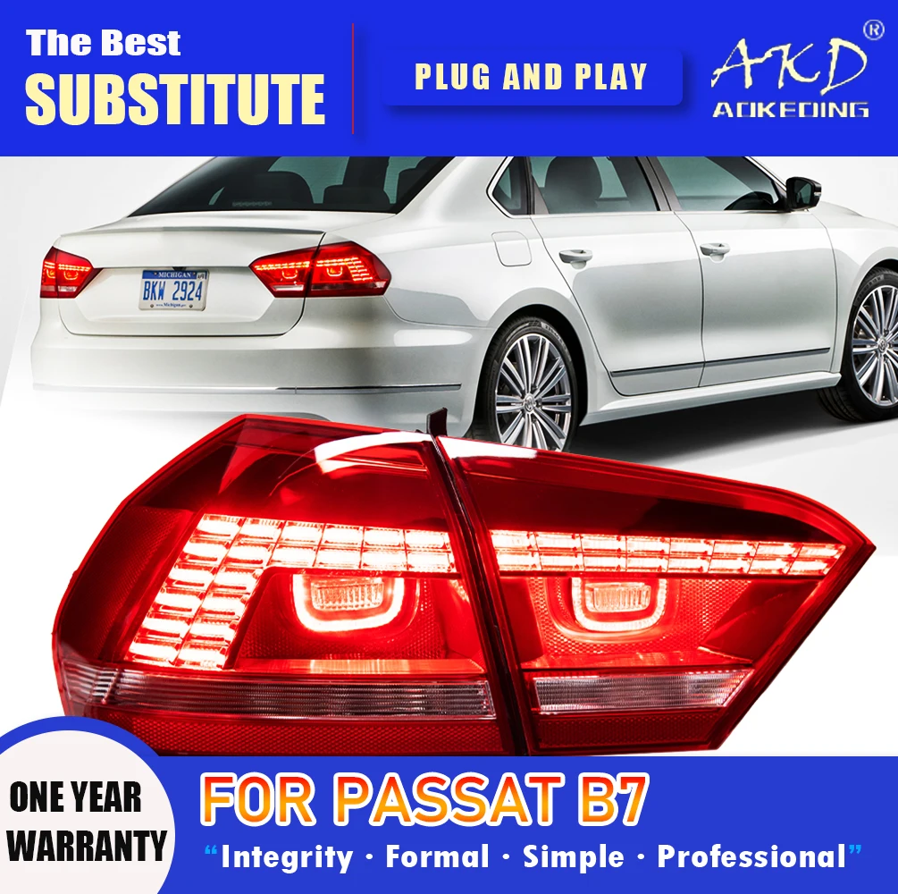 

AKD Tail Lamp for VW Passat B7 US Version LED Tail Light 2012-2015 B7 Rear Fog Brake Turn Signal Automotive Accessories