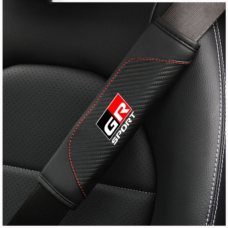 2Pcs Leather Car Safety Belt Shoulder Protector Cover Pad For Toyota GR Sport CHR Yaris Hilux Rav4 Supra Auto Interior Accessory