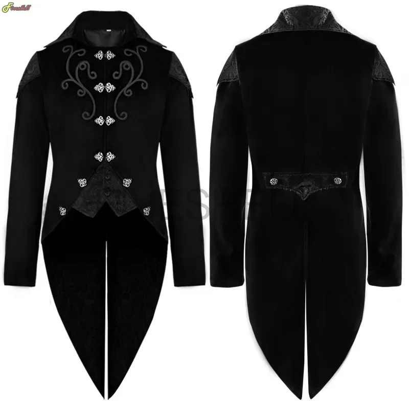 Mens Medieval Steampunk Deluxe Tuxedo Jacket  Renaissance Retro  Edwardian Trench Prince Cosplay Costume Coat