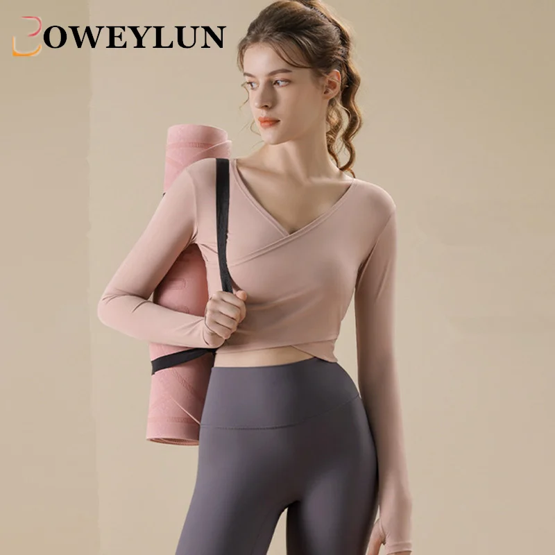 

BOWEYLUN Long Sleeve Yoga Clothing Tops Women Spring and Autumn Slim Fitness Sports Tops Female