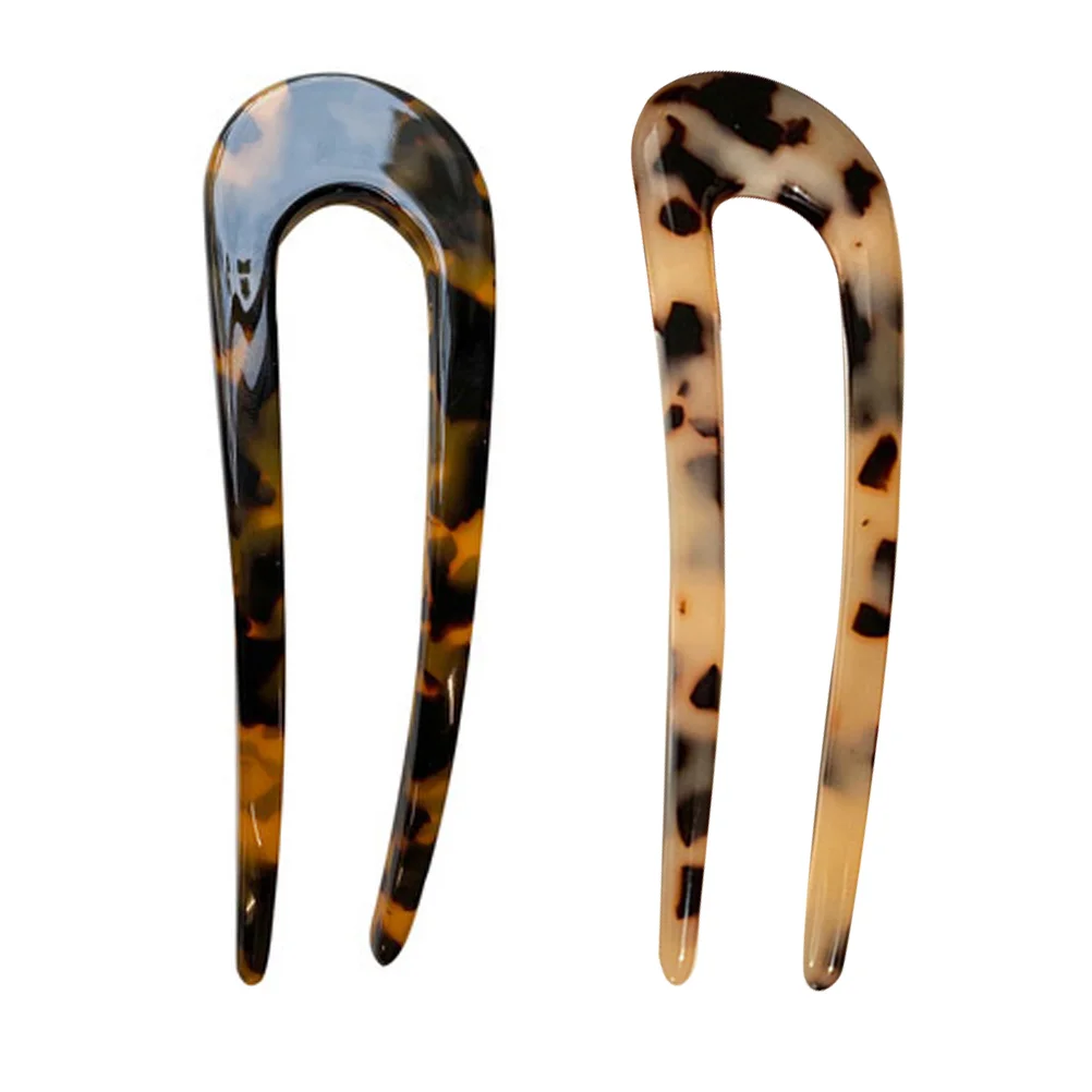 

2 Pcs U-shaped Hairpin Elegant Hairpins Simple Retro Clips Accessories Vintage Fork Decors Acetate Sheet Forks