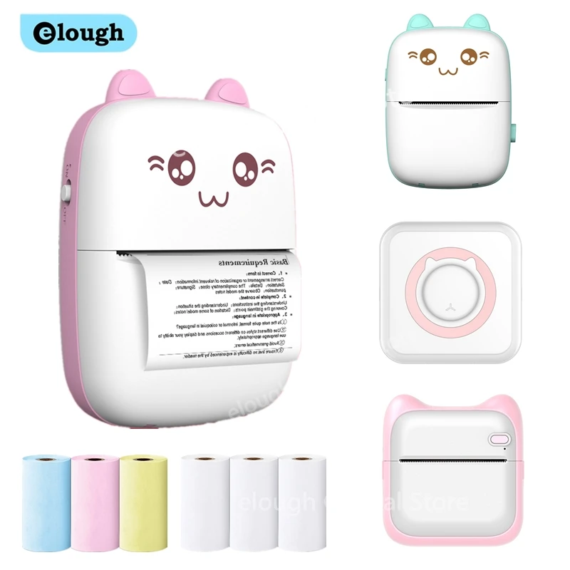 Elough Mini Printer Portable Label Printer Sticker Wireless Inkless Self-adhesive Thermal Printer Impresora Portátil Android IOS