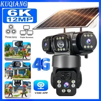 Cámara Solar 6K 12MP 4G SIM para exteriores, 3 lentes, 3 pantallas de vigilancia CCTV PTZ, detección humana, seguimiento automático, cámara de seguridad Solar V380