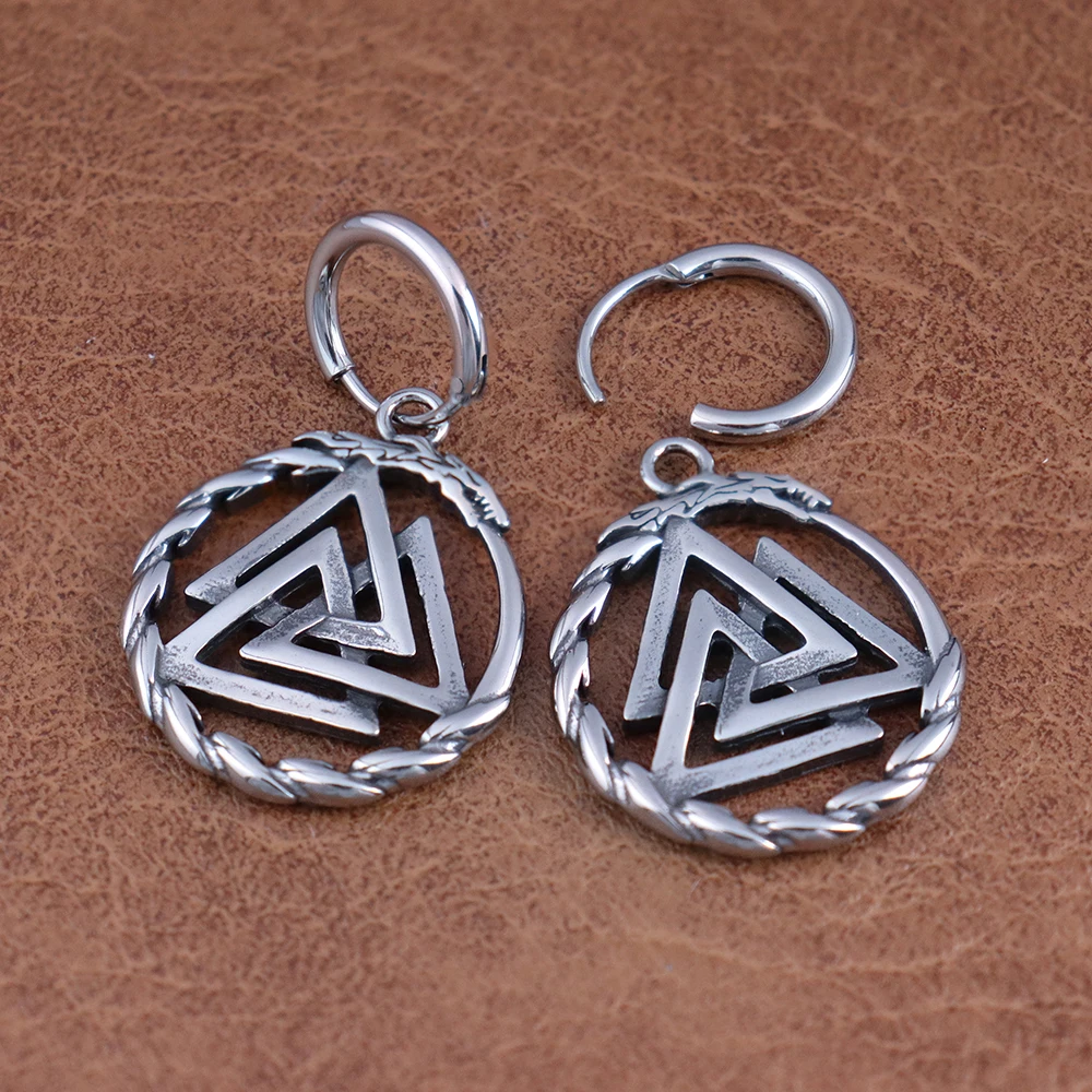 Vintage Nordic Viking Valknut Brinco Gota para Mulheres, Aço Inoxidável, Charme da Moda, Brincos Dangle, Jóias Escandinavas Criativas