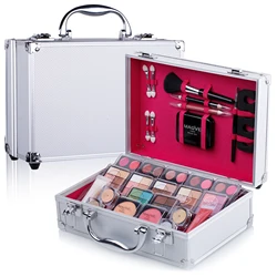 DUER LIKA Carry Professional 42 Color Eyeshadow Blush Makeup Set Train Case with Pro Makeup and Reusable Aluminum Case