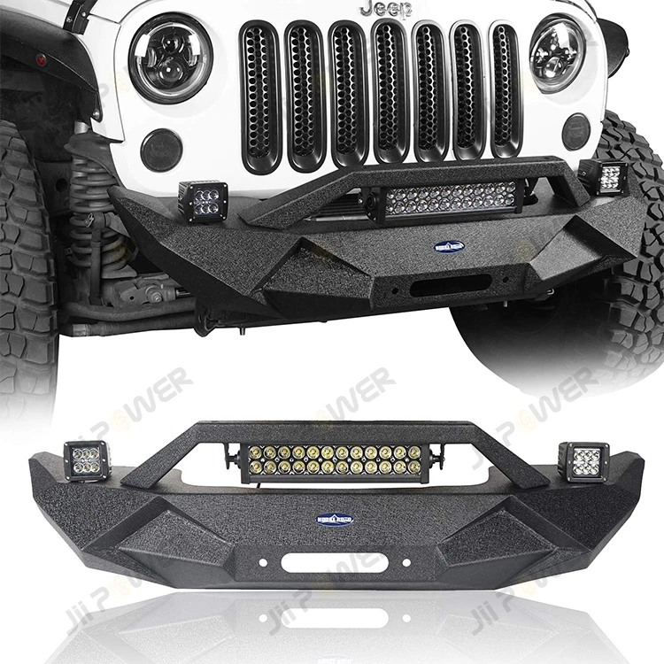 JP16 ODM Front bumper for Wrangler JL (With 1pcs led bar & 2 led worklights)  Without Parking Sensor  Hole