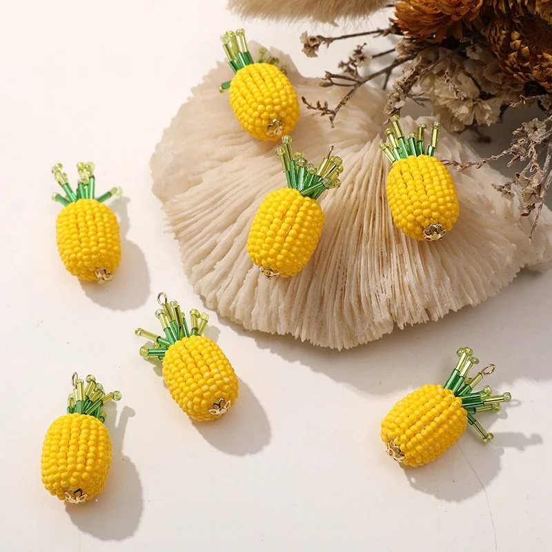 Min order 10pcs/lot color glass acrylic beads handmade weave cartoon Pineapple shape bead diy jewelry garment hair accessory