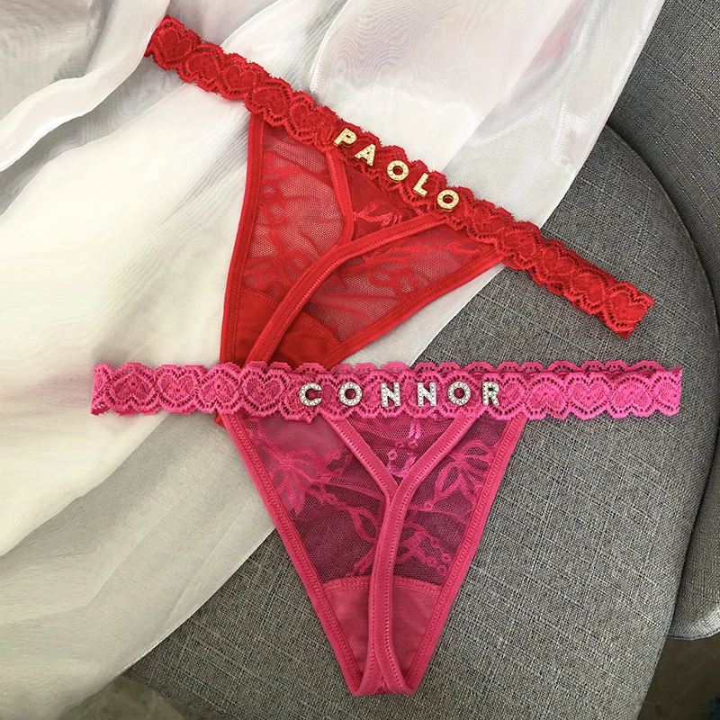 Custom Thong Name Crystal Letter Sexy Women Underwear Customized personalised G-String Panties tanga Hot Girl Wife Gift