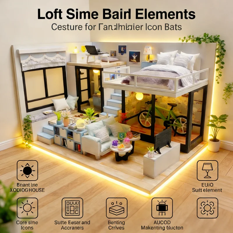 OUZEY 3D โครงสร้างไม้ ตัวต่อไม้ ของเล่นบ้านจิ๋ว DIY ตกแต่งห้องนอน ของขวัญวันเกิด DIY สุดสนุก