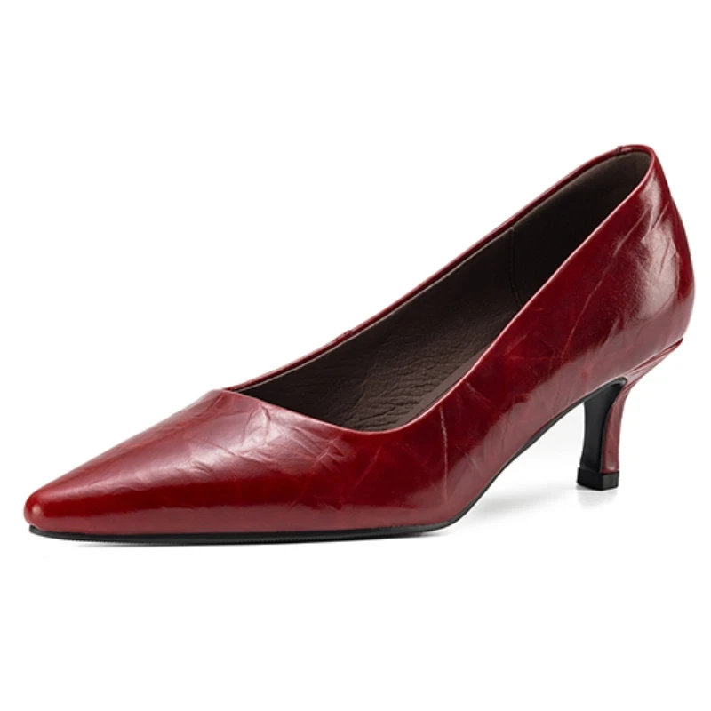 Genuine Leather Black High Heel Women's Pumps Dress Shoes Fashion Point toe Party Office Wedding Shoes Lady Classic Designer