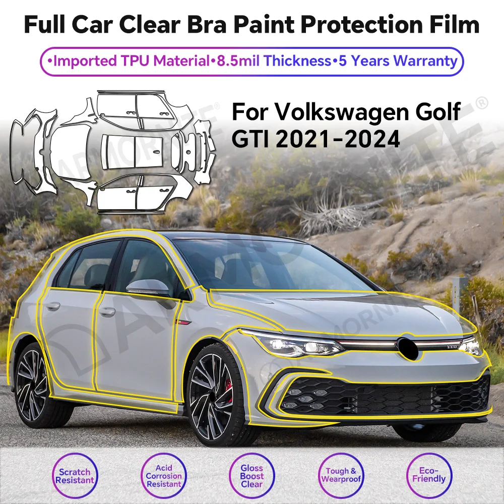 PPF Car Film 9Mil Clear For Volkswagen GOLF GTI 2021-2024 Precut Paint Protection Film TPU Invisible Anti-Scratch Accessories