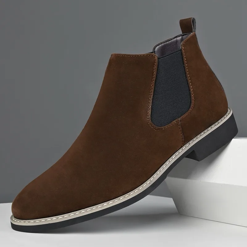 Men's Retro Classical Chelsea Boots Cow Suede Genuine Leather Mens Fashion Ankle Short Boot High-Top Casual Shoes for Men