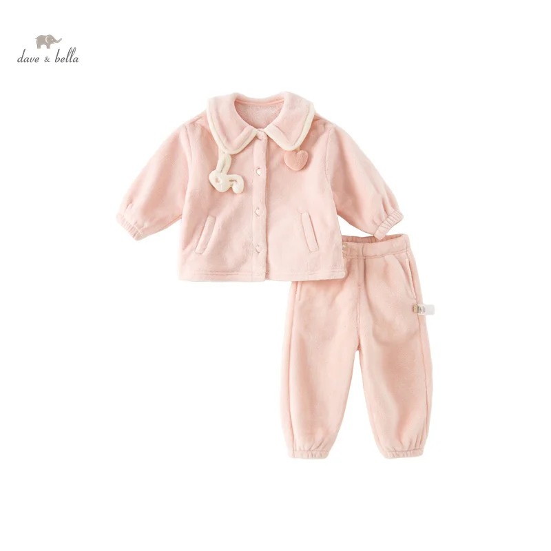 Dave Bella Children Girl\'s Pajamas Suit 2023 Winter New Fashion Casual Comfortable Cute Sweet Gentle Two-Piece DB4237560