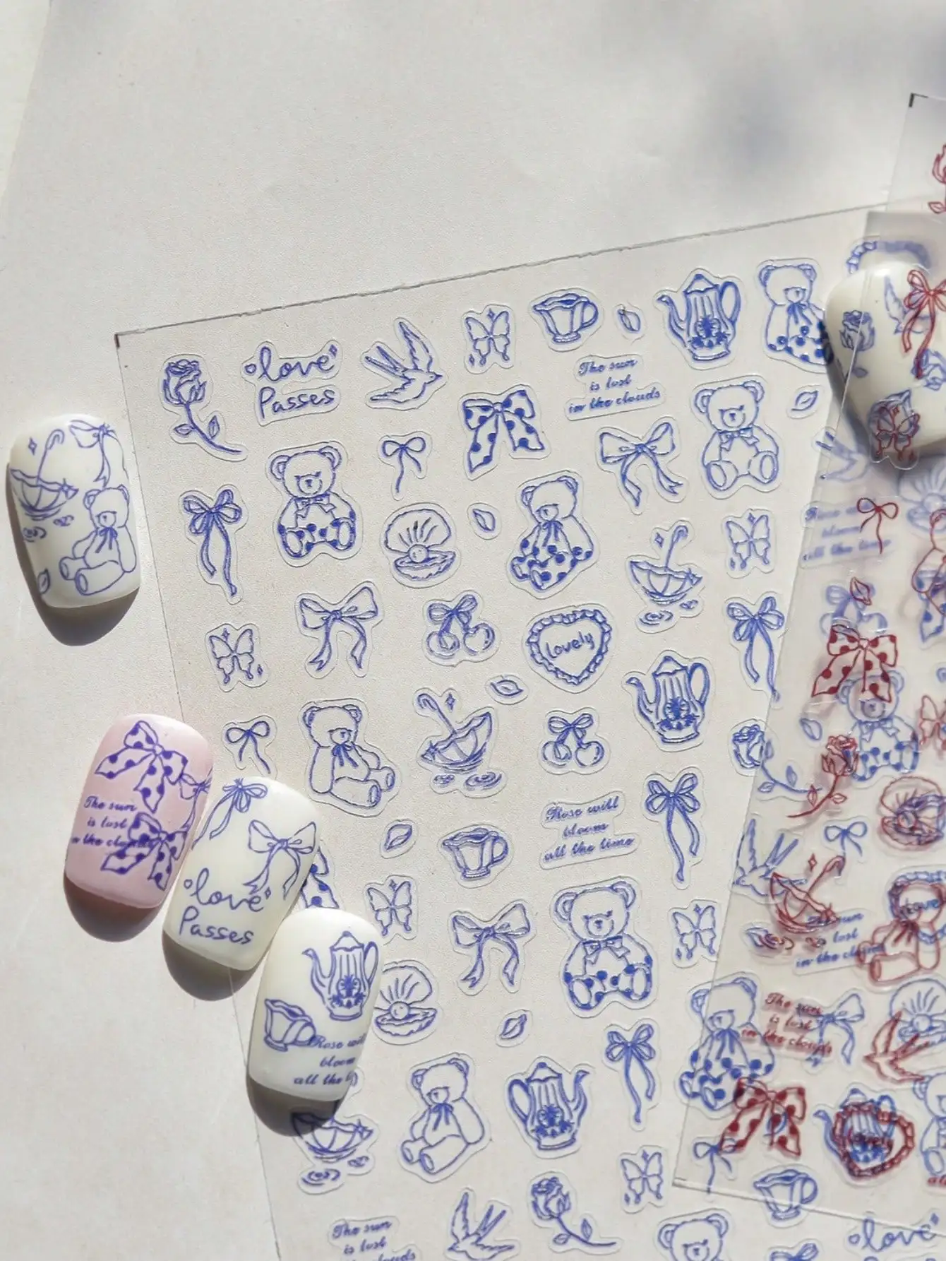 

1 Set Cute Cartoon Graffiti Nail Art Stickers, Decorative Stickers With Bow Tie, 5D Nail Art Decals Nails Nail Supplies