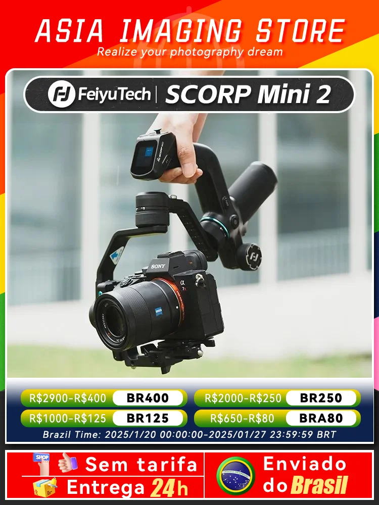 【 Do Brasil 】 FeiyuTech SCORP Mini 2 Gimbal Stabilizer for Mirrorless Camera Sony ZVE10 Canon Nikon Action GoPro Cell feiyu tech