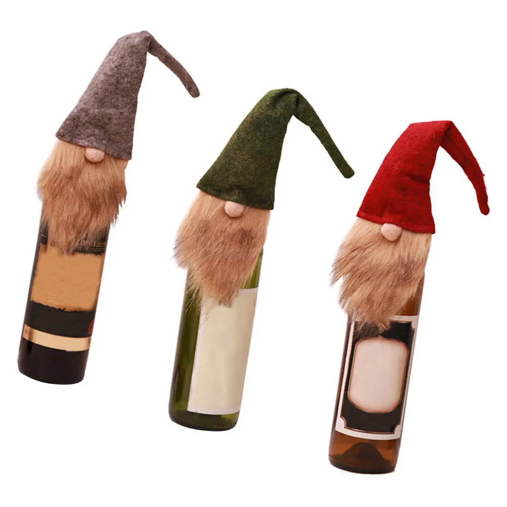 3Pcs Novelty Wine Bottle Cover Faceless Santa Pattern Christmas Bottle Dress Festive Table Decoration for Restaurant Coffee Shop