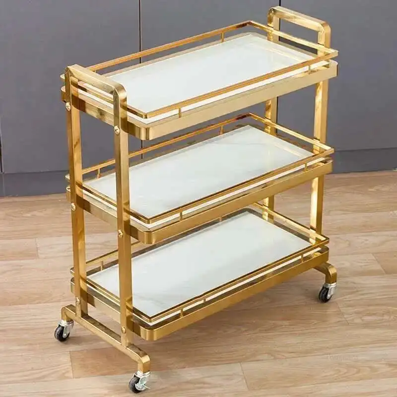 

Modern Metal Kitchen Trolleys Light Luxury Kitchen Organizer and Storage Commercial Restaurant Mobile Auxiliary Cart with Wheels