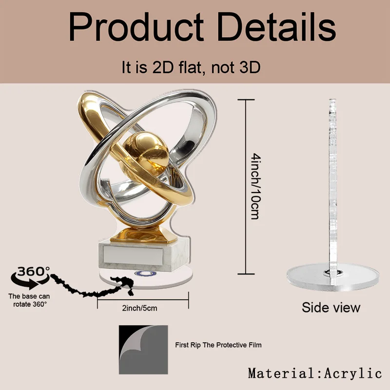 2D Flat, 2D Flat Rotating Infinite Curve Acrylic Desktop Spinner - 2D Gyro for Modern Offices and Decor, Trophy-Style Achievemen