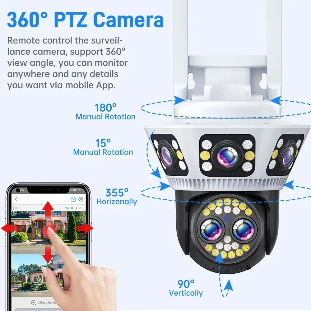 8K 12MP WiFi Camera Outdoor Night Vision 10X Zoom Three-screen Body Detection Two-way Voice Security Video Surveillance IP CCTV
